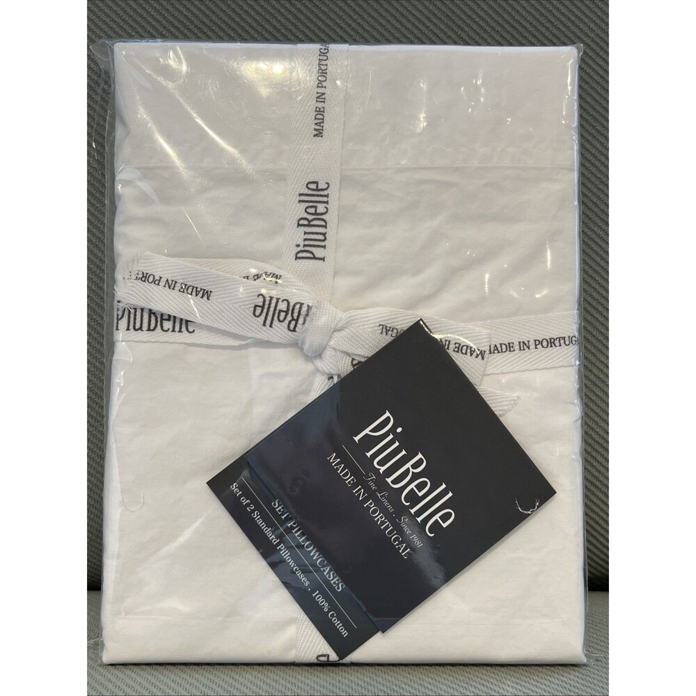 Piu Belle Standard Pillowcases Set of 2 WHITE 100% Cotton Made in Portugal New